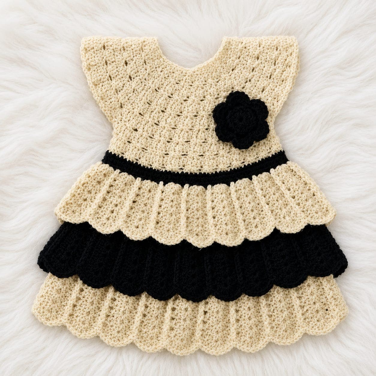 Cream & Black Frill Frock