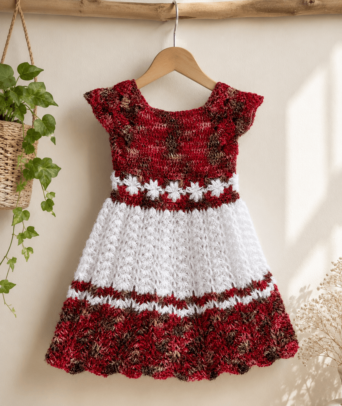 Maroon and White Floral Frock 